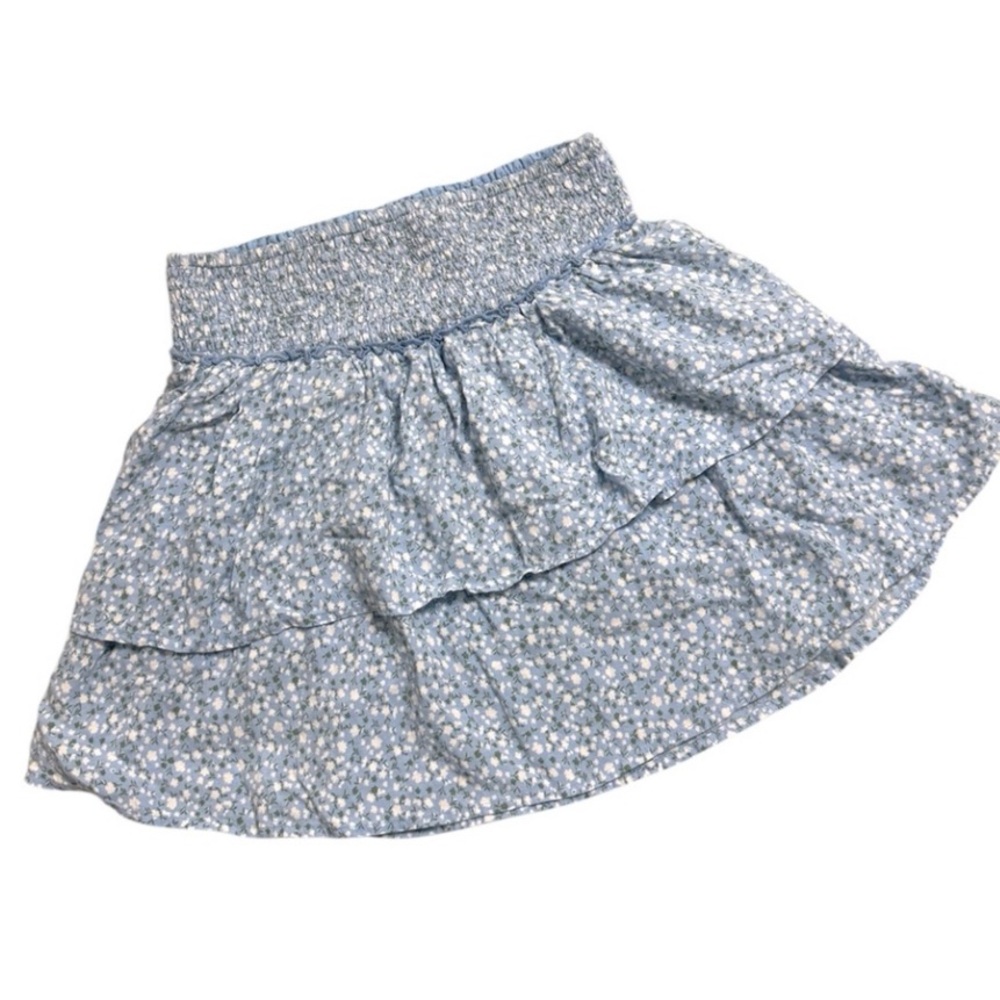 Hollister Blue Floral Ruffle Mini Skirt Large - Picture 2 of 8